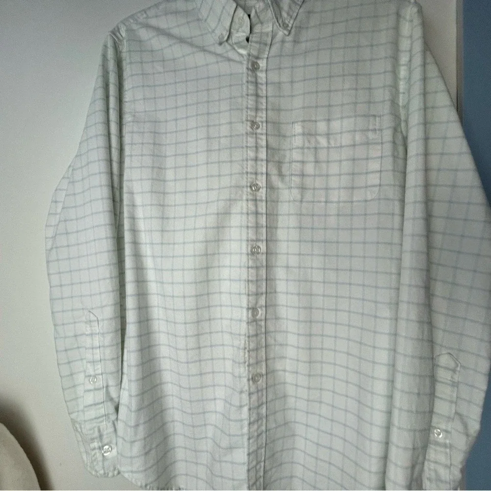 J. Crew Flex White Blue‎ Plaid Casual Button Down Shirt Men's Medium
